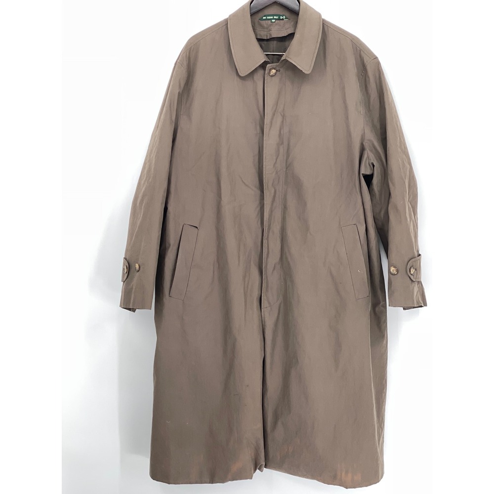 Lauren Ralph Lauren Mens Trench Coat 46R Khaki Brown Plaid Collar Longline Coat